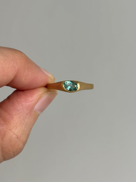 Hugging Ring with Stone No. 2 - Oval Mint Green Tourmaline (0.425 ct), Solid 14k Gold | ONE-OF-A-KIND