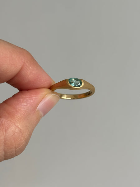 Hugging Ring with Stone No. 2 - Oval Mint Green Tourmaline (0.425 ct), Solid 14k Gold | ONE-OF-A-KIND