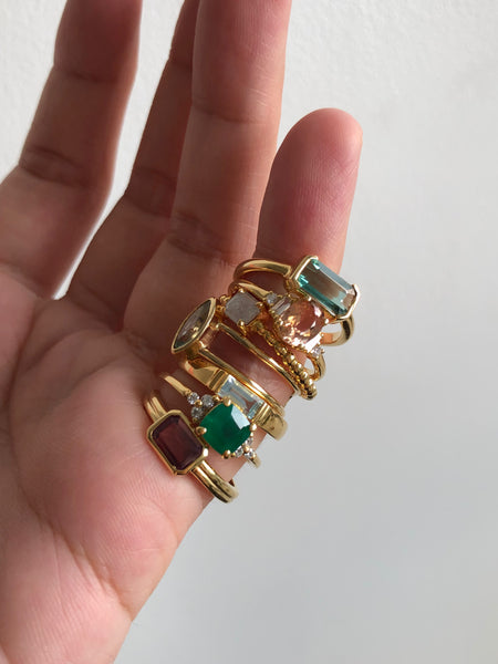 Band Ring with Baguette Aquamarine (0.47 ct), Solid 14k Gold | ONE-OF-A-KIND