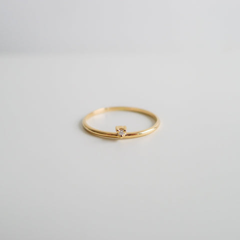 Tiny Misaligned Diamond Ring, Solid 14k Gold