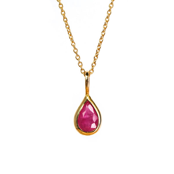 Dewdrop Pendant Necklace - Ruby, Solid Gold | LIMITED