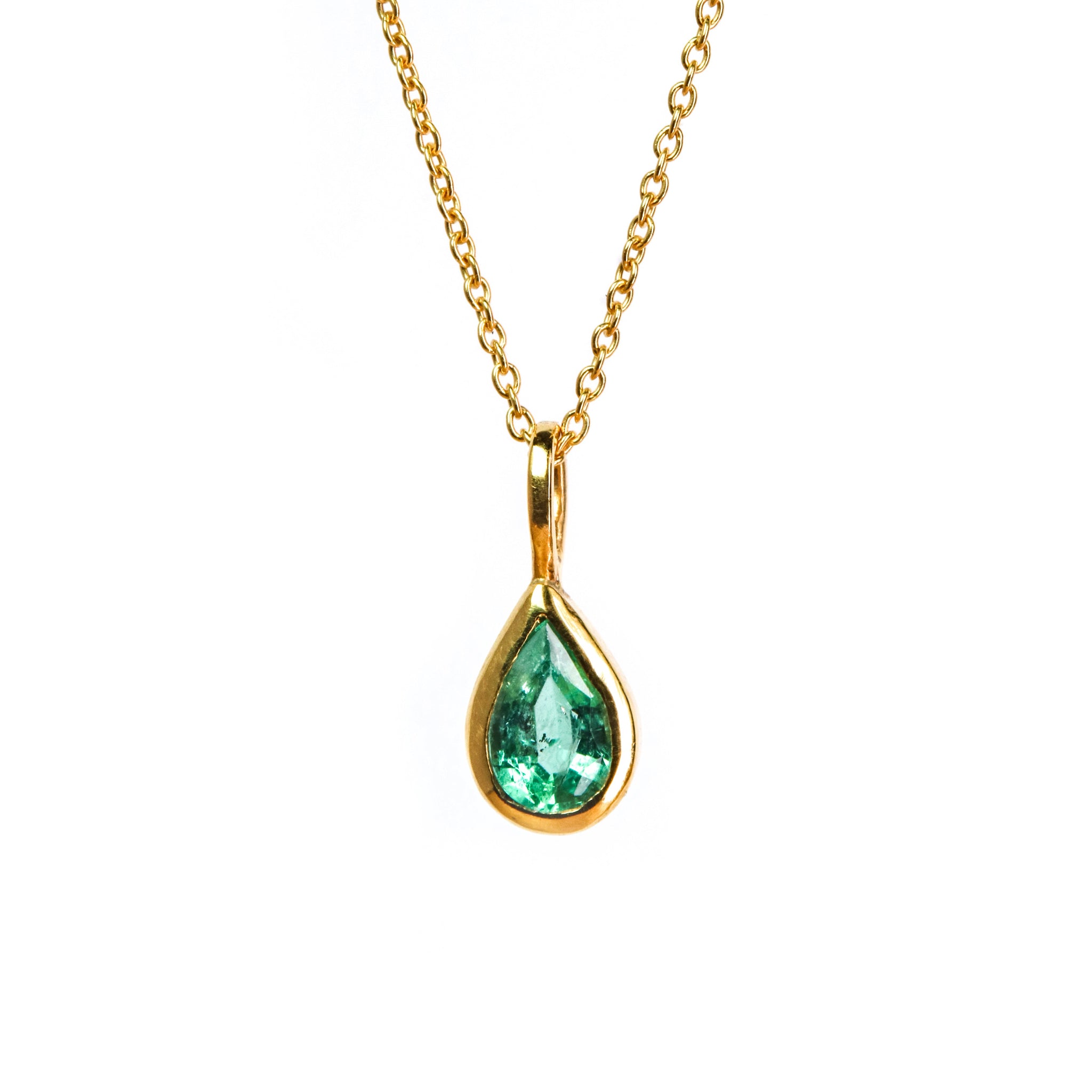 Dewdrop Pendant Necklace - Emerald, Solid Gold | LIMITED