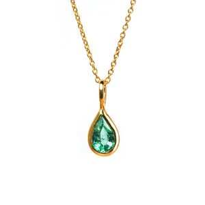Dewdrop Pendant Necklace - Emerald, Solid Gold | LIMITED