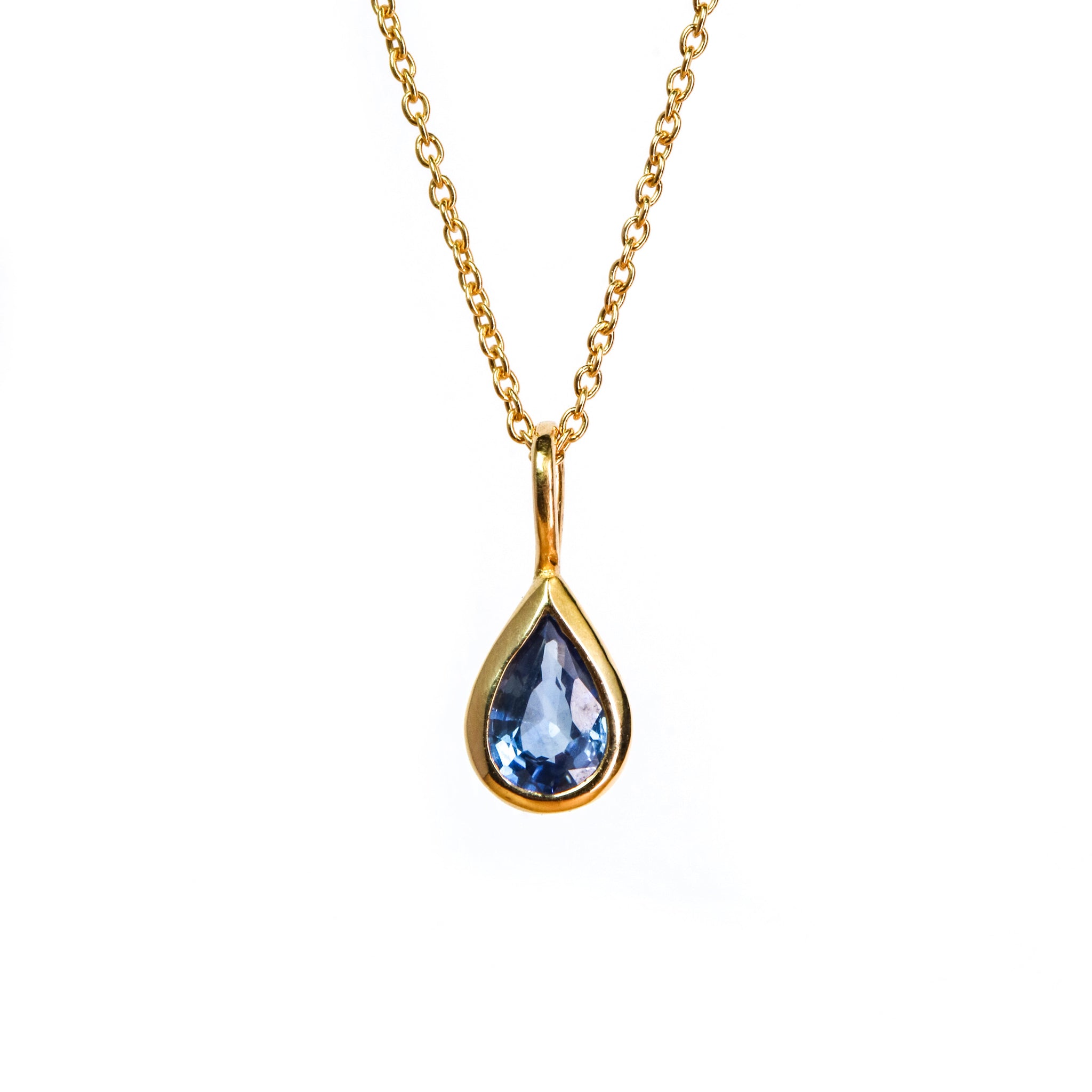 Dewdrop Pendant Necklace - Sapphire, Solid Gold | LIMITED