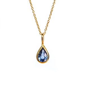 Dewdrop Pendant Necklace - Sapphire, Solid Gold | LIMITED