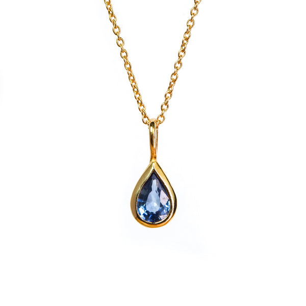 Dewdrop Pendant Necklace - Sapphire, Solid Gold | LIMITED
