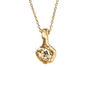 Diamond on Molten Gold Pendant Necklace, Solid Gold | LIMITED