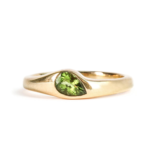 Tilted Stone Ring No. 1 - Pear Green Tourmaline (0.425 ct), Solid 14k Gold | ONE-OF-A-KIND