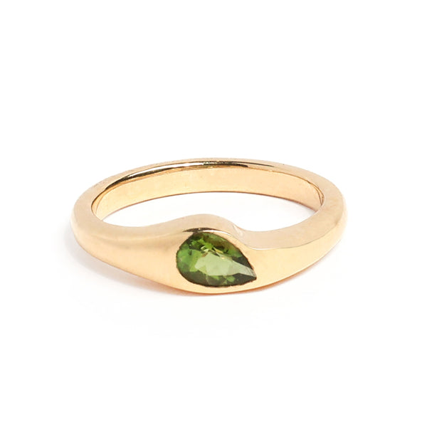 Tilted Stone Ring No. 1 - Pear Green Tourmaline (0.425 ct), Solid 14k Gold | ONE-OF-A-KIND