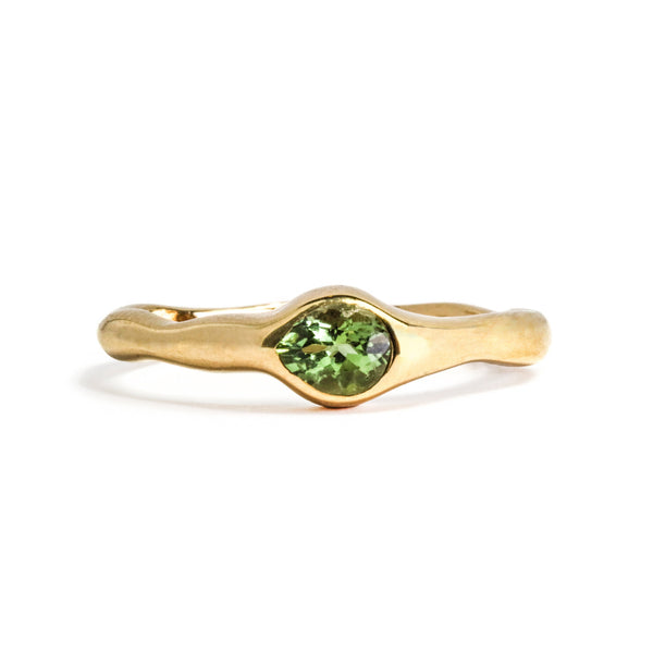 Fluid Ring with Stone No. 3 - Fat Pear Green Tourmaline (0.375 ct), Solid 14k Gold | ONE-OF-A-KIND