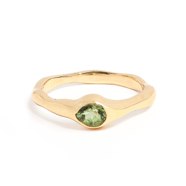Fluid Ring with Stone No. 3 - Fat Pear Green Tourmaline (0.375 ct), Solid 14k Gold | ONE-OF-A-KIND