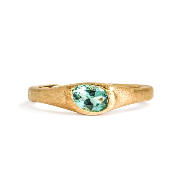 Hugging Ring with Stone No. 2 - Oval Mint Green Tourmaline (0.425 ct), Solid 14k Gold | ONE-OF-A-KIND