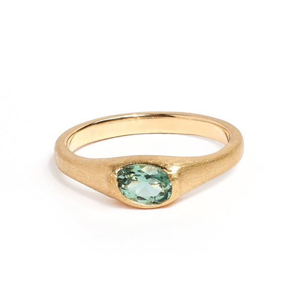 Hugging Ring with Stone No. 2 - Oval Mint Green Tourmaline (0.425 ct), Solid 14k Gold | ONE-OF-A-KIND