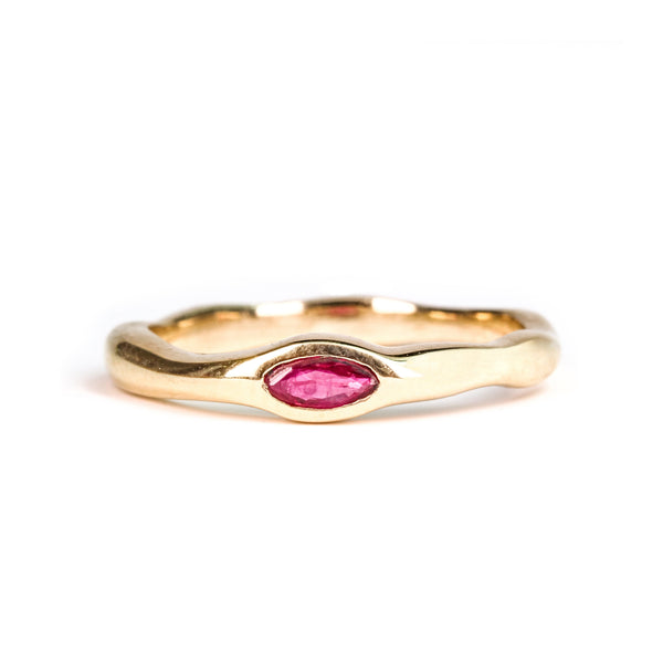 Fluid Ring with Stone No. 5 - Marquise Ruby (0.18 ct), Solid 14k Gold | ONE-OF-A-KIND