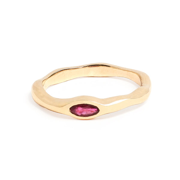 Fluid Ring with Stone No. 5 - Marquise Ruby (0.18 ct), Solid 14k Gold | ONE-OF-A-KIND