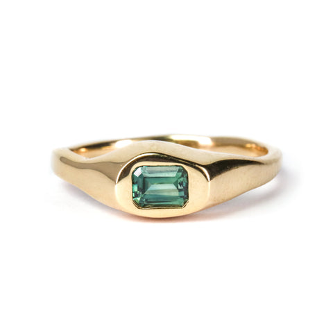 Fluid Ring with Stone No. 1 - Octagon Teal Sapphire (0.44 ct), Solid 14k Gold | ONE-OF-A-KIND