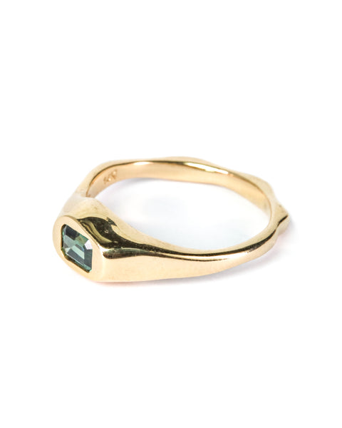 Fluid Ring with Stone No. 1 - Octagon Teal Sapphire (0.44 ct), Solid 14k Gold | ONE-OF-A-KIND