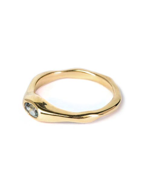 Fluid Ring with Stone No. 2 - Oval Gray Spinel (0.295 ct), Solid 14k Gold | ONE-OF-A-KIND