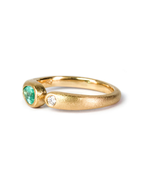 Open Embrace Ring with Stones No. 1 - Pear Emerald (0.35 ct) and Diamond, Solid 14k Gold | ONE-OF-A-KIND