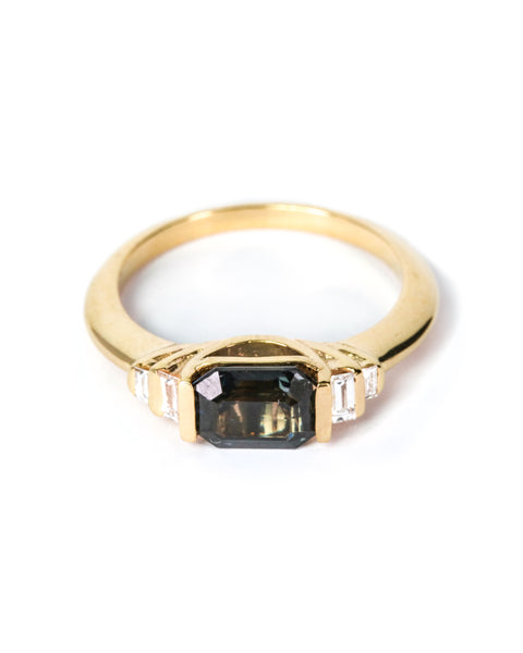 Cascading Ring with Octagon Gray Spinel (1.47 ct) and Diamonds, Solid 14k Gold | ONE-OF-A-KIND