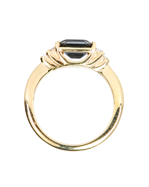Cascading Ring with Octagon Gray Spinel (1.47 ct) and Diamonds, Solid 14k Gold | ONE-OF-A-KIND