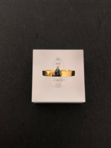 Band Ring with Trillion Cut Teal Sapphire (3.5mm), Solid 14k Gold | LIMITED