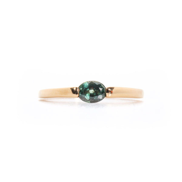 Ring with Oval Teal Sapphire (0.59 ct) in Tension Setting and Tapered Band, Solid 14k Gold | ONE-OF-A-KIND