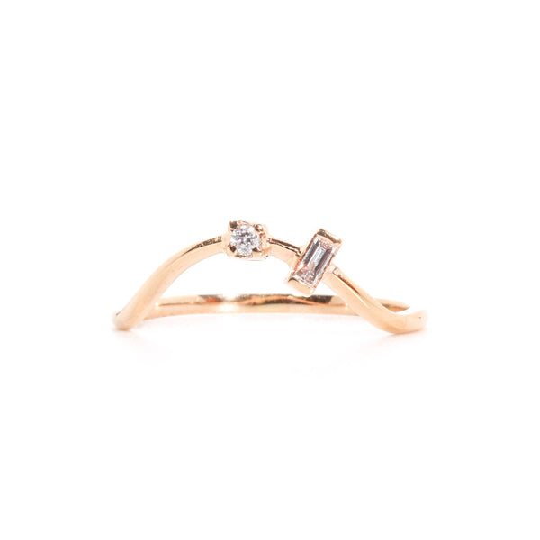 Tiny Wave with Diamonds Ring, Solid 14k Gold | LIMITED