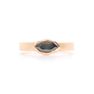 Band Ring with Portrait Cut Teal Sapphire, Solid 14k Gold | ONE-OF-A-KIND