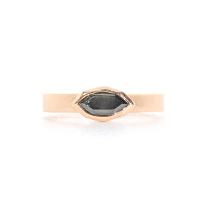 Band Ring with Portrait Cut Teal Sapphire, Solid 14k Gold | ONE-OF-A-KIND