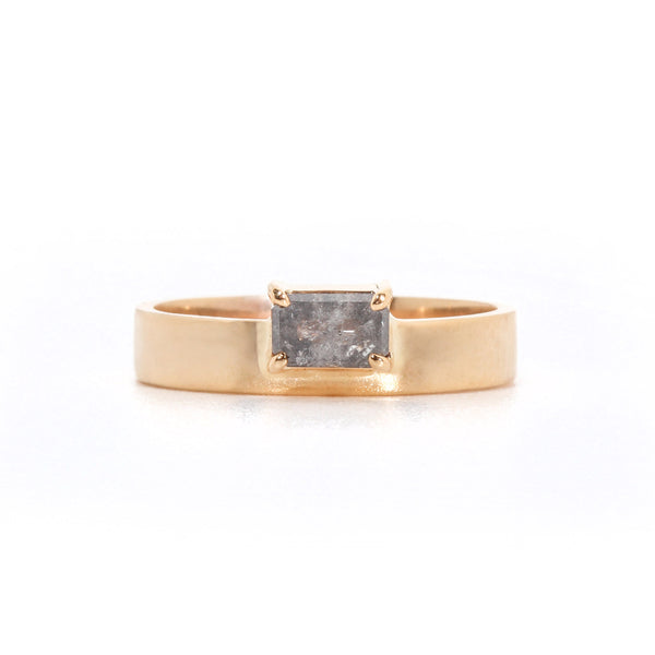 Band Ring with Stone No. 6 - Long Octagon Salt & Pepper Diamond (0.525 ct), Solid 14k Gold | ONE-OF-A-KIND