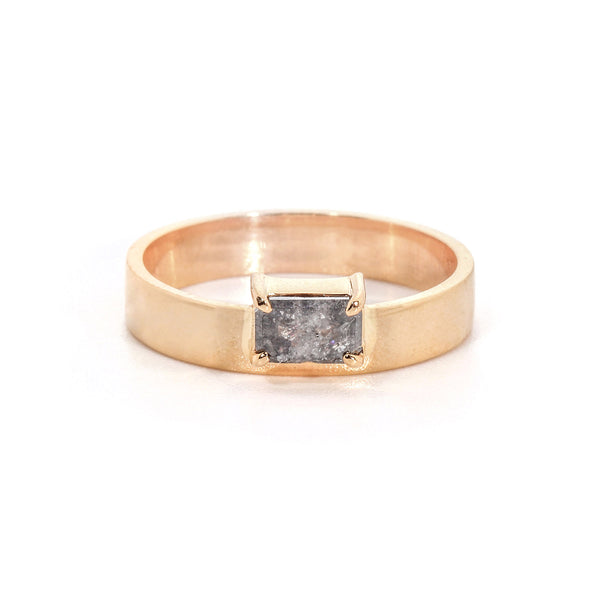 Band Ring with Stone No. 6 - Long Octagon Salt & Pepper Diamond (0.525 ct), Solid 14k Gold | ONE-OF-A-KIND