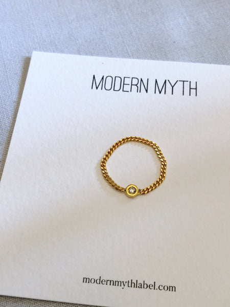 Petite Cuban Chain Ring with Diamond, Solid 18k Gold | MM x Kimi (5068220268588)