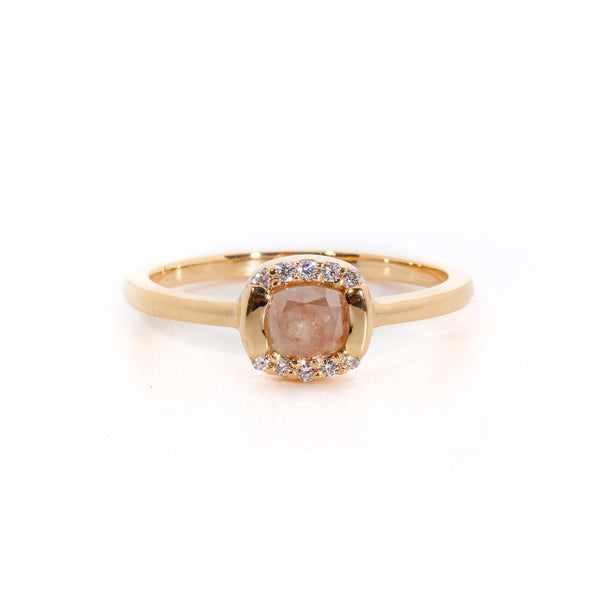 Ring with Cushion Cut Salt & Pepper Diamond (0.55 ct) and White Diamonds, Solid 14k Gold | ONE-OF-A-KIND