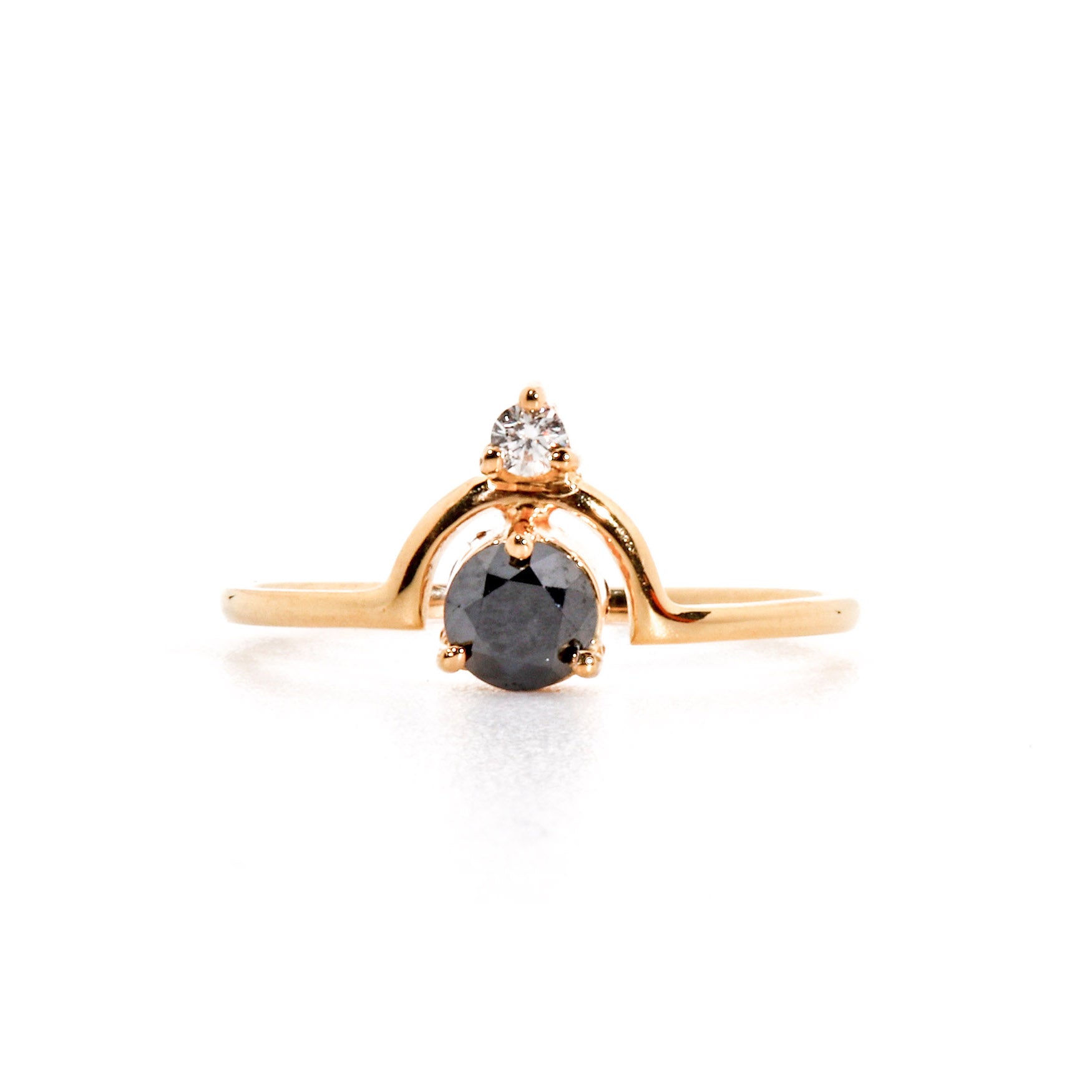 Double Detour Ring with Round Black Diamond (0.41 ct) and White Diamond, Solid 14k Gold | ONE-OF-A-KIND