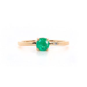 Round Emerald (0.41 ct) and Diamond Ring, Solid 14k Gold | ONE-OF-A-KIND