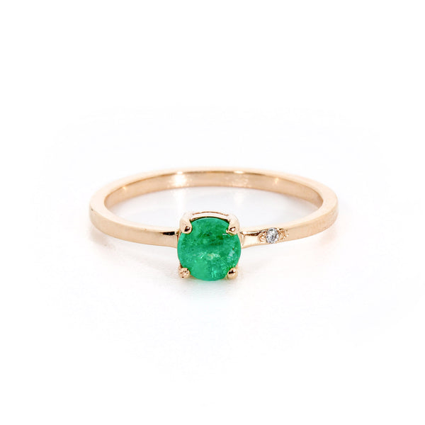 Round Emerald (0.41 ct) and Diamond Ring, Solid 14k Gold | ONE-OF-A-KIND