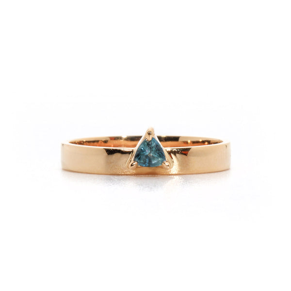 Band Ring with Trillion Cut Teal Sapphire (3.5mm), Solid 14k Gold | LIMITED