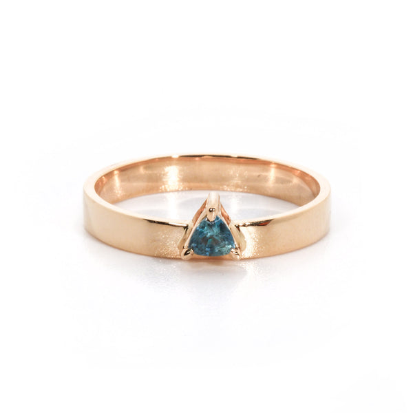 Band Ring with Trillion Cut Teal Sapphire (3.5mm), Solid 14k Gold | LIMITED