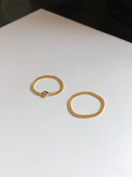 Petite Cuban Chain Ring with Diamond, Solid 18k Gold | MM x Kimi (5068220268588)