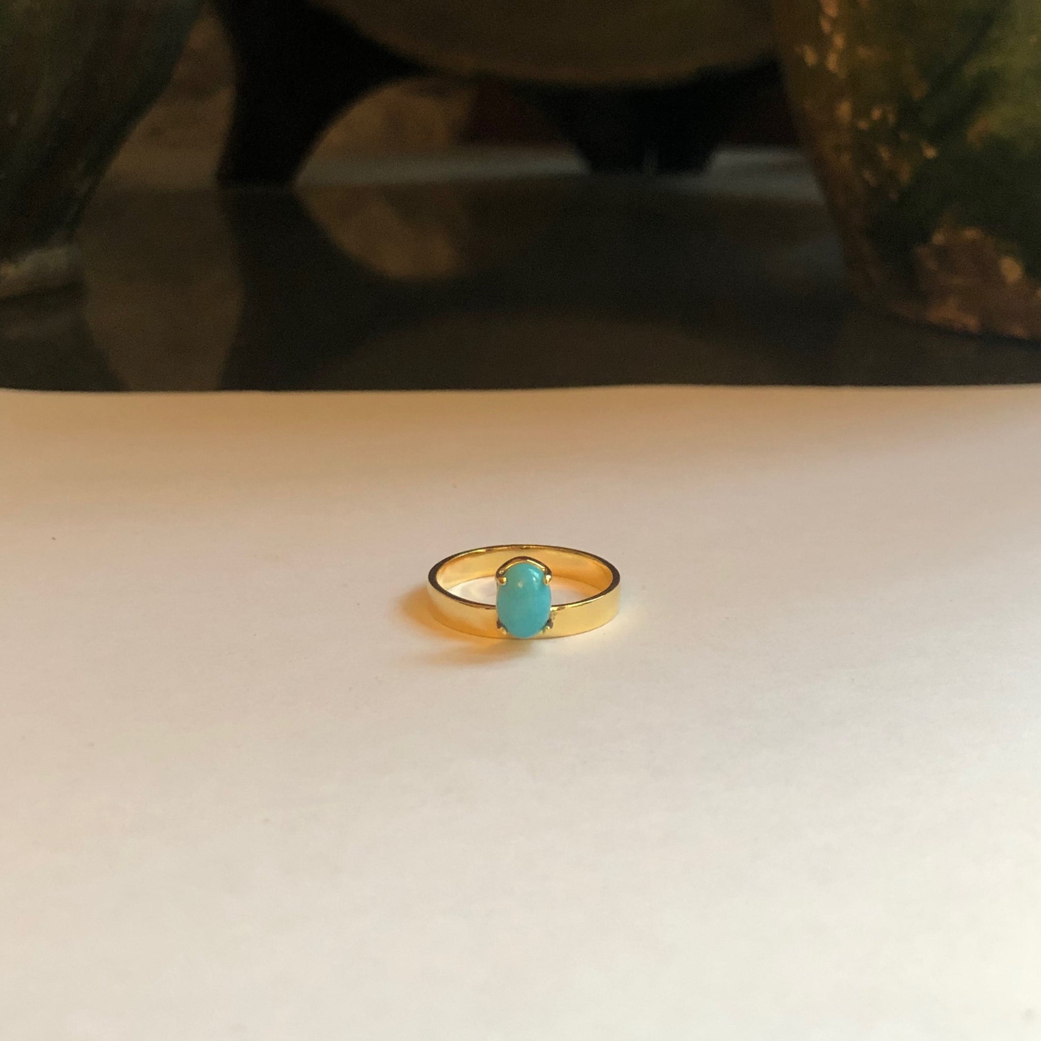 Band Ring with Oval Turquoise, Solid 14k Gold | ONE-OF-A-KIND