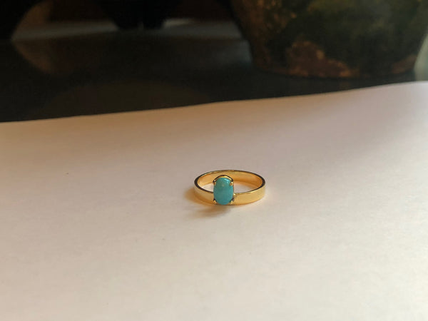 Band Ring with Oval Turquoise, Solid 14k Gold | ONE-OF-A-KIND