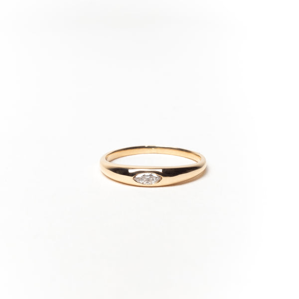 Slim Tapered Signet Ring with Marquise Diamond, Solid 14k Gold | LIMITED (5068192645164)