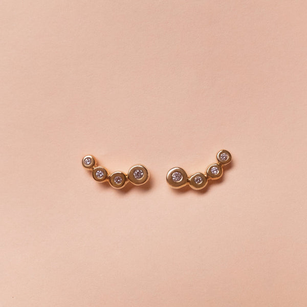 Trail of Diamonds Earrings, Solid 14k Gold, Single / Pair