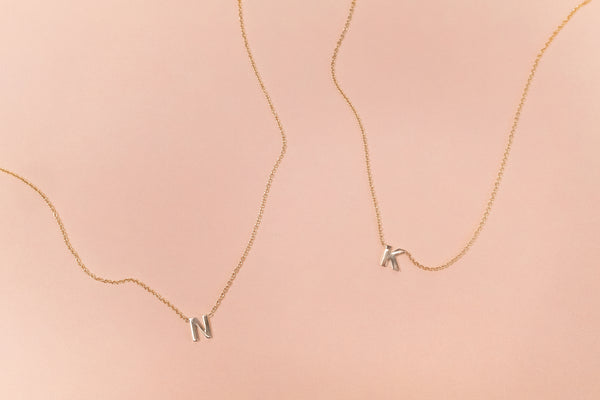 Centered Mini Initial Necklace, Solid 18k Gold