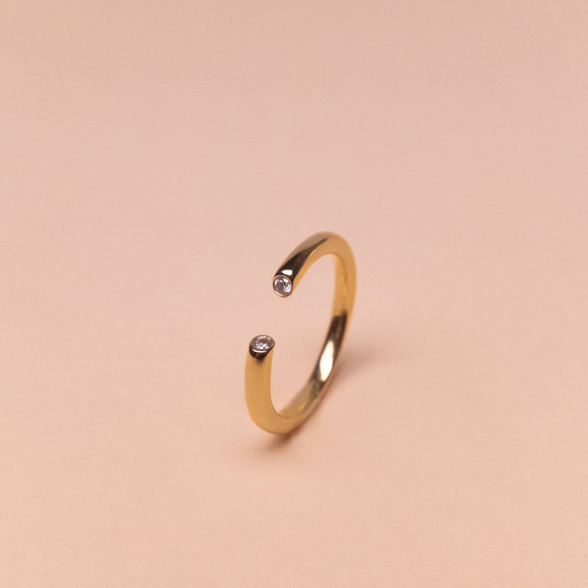 Tube Ring with Diamonds, Solid 14k Gold