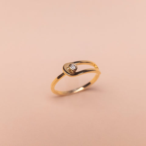 Diamond in a Loop Ring, Solid 14k Gold