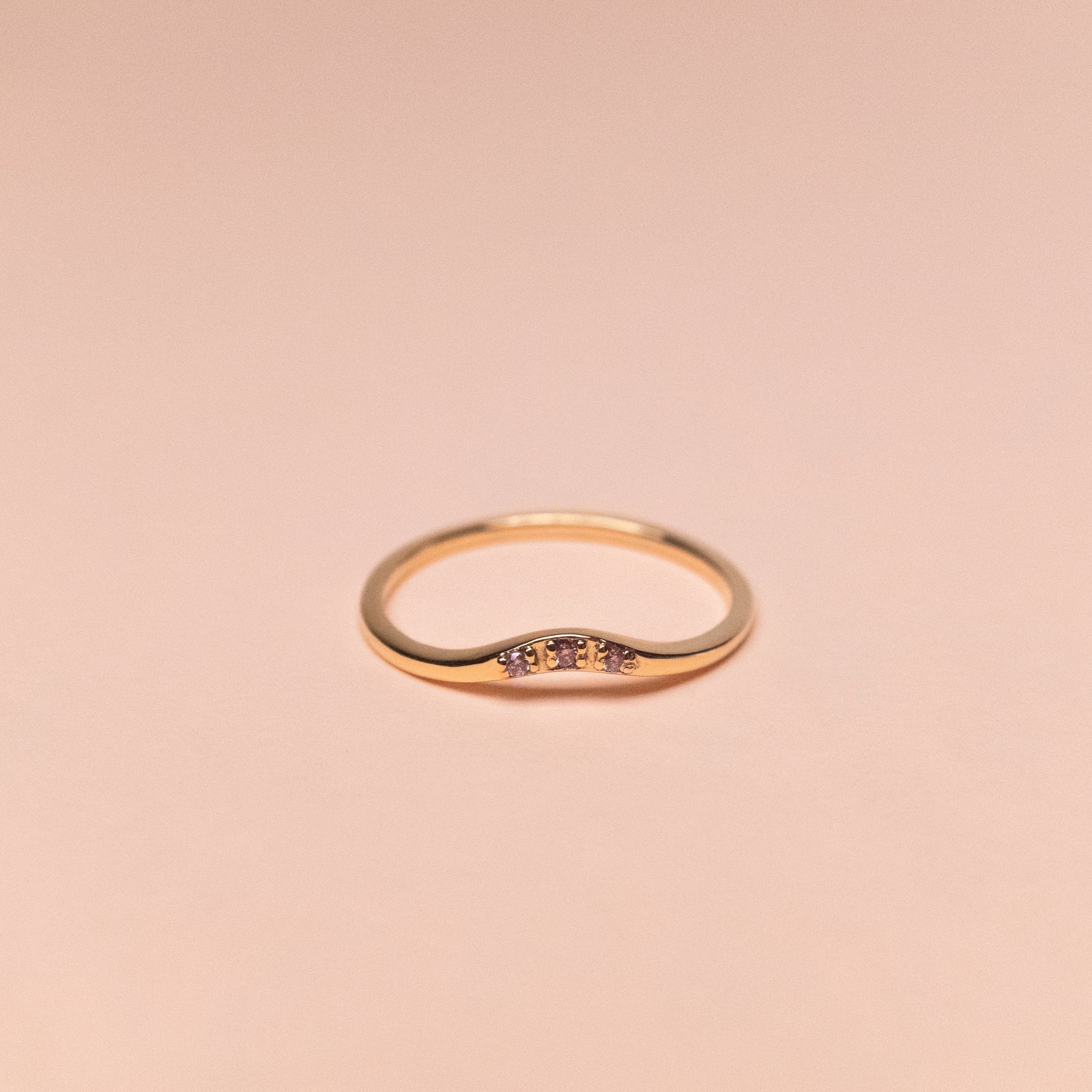 Mini Curve Diamond Ring, Solid 14k Gold