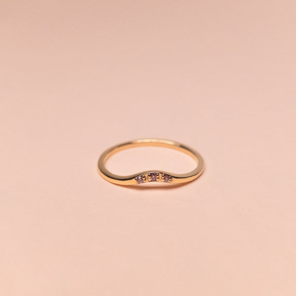 Mini Curve Diamond Ring, Solid 14k Gold