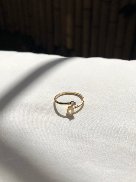 Crossover Diamond & Stone Ring, Solid 14k Gold